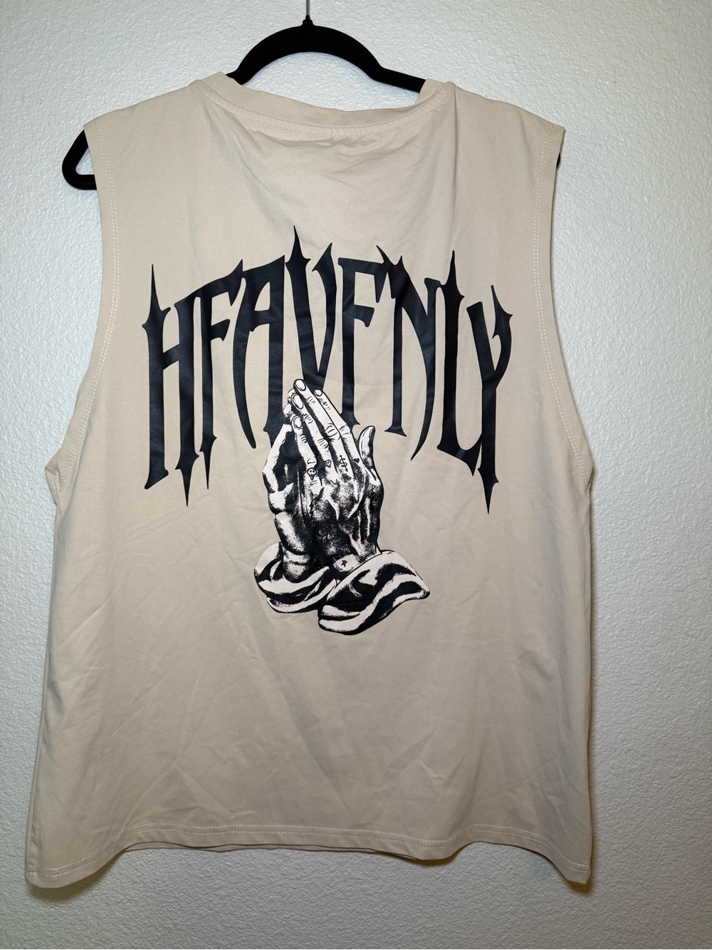 Men’s Beige Graphic Muscle Tank with 'HEAVENLY' Logo Size Large